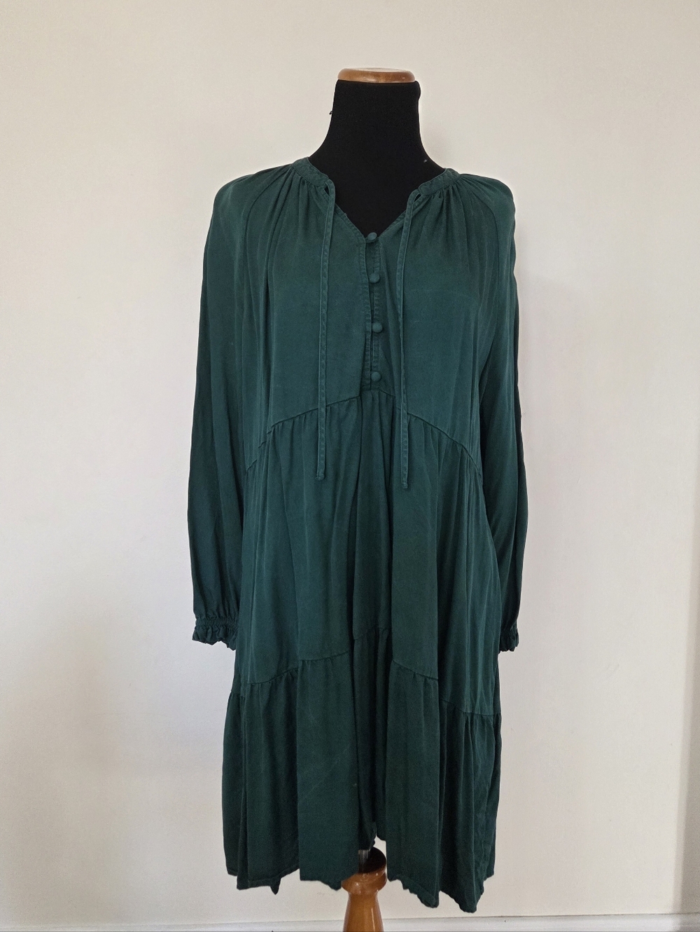 Terra & Sky Women's Emerald Green Long Sleeve Tiered Dress Size 14
